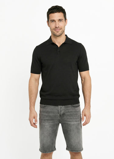 Polo en maille fine, manches courtes Noir