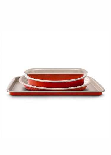 Set 4 pièces alu Moule à manqué + Moule à tarte + Plaque + Moule à cake Champagne / Terracotta