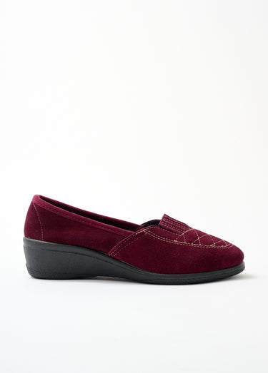 Mocassins élastiqués cuir grande largeur Bordeaux