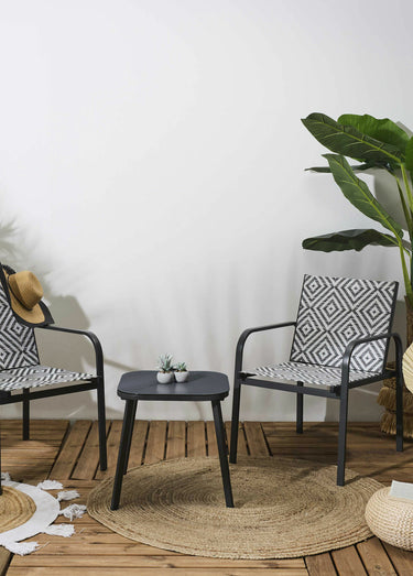 Salon de jardin tressé, 3 pièces Gris