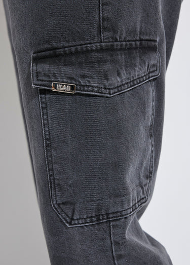 Jean cargo bas zippé, taille élastiquée Noir