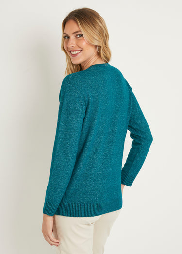 Pull chiné court col rond avec laine Canard