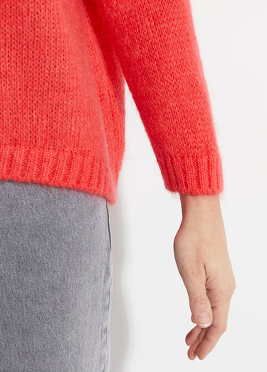 Pull chaud col V en maille avec mohair Corail