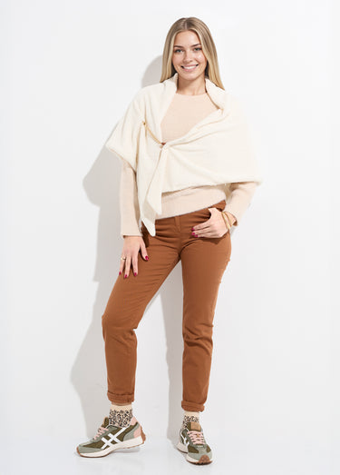 Poncho toucher laineux chainette métal Beige