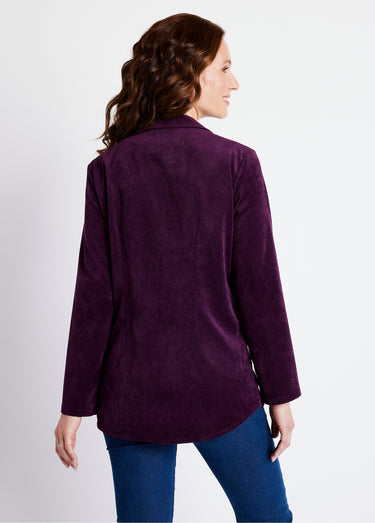 Veste surchemise velours milleraies col tailleur Prune