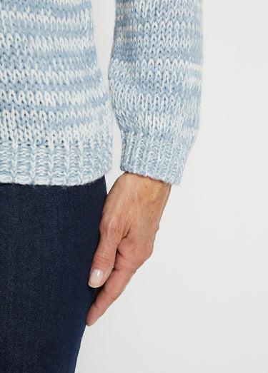 Pull col rond maille chinée épaisse Bleu