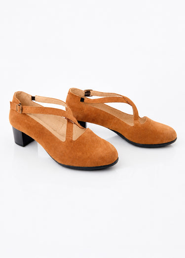 Escarpins à talons largeur confort cuir Camel