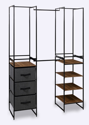 Penderie modulable métal + 3 paniers Noir gris bois