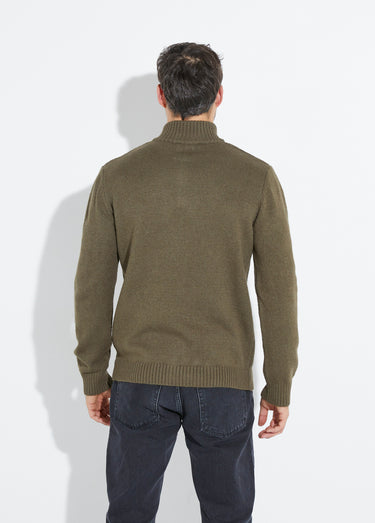 Pull col zippé chaud, laine majoritaire Kaki