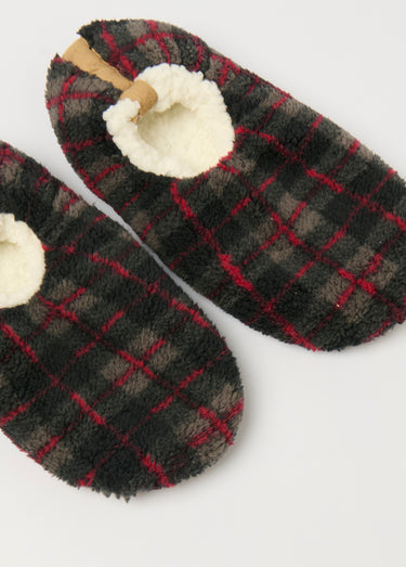 Chaussons fourrés chauds antidérapants Carreaux Rouge