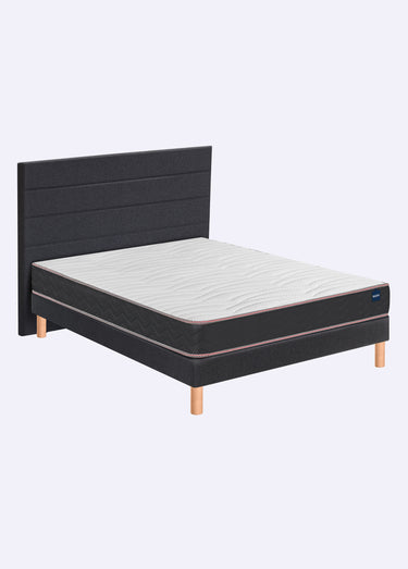 Sommier tapissier 14cm à lattes + pieds hêtre 17cm Jersey Gris Fonce