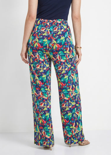 Pantalon fluide taille élastiquée maille Marine/Vert