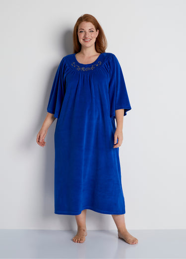 Robe d'intérieur en velours, col rond Bleu Royal