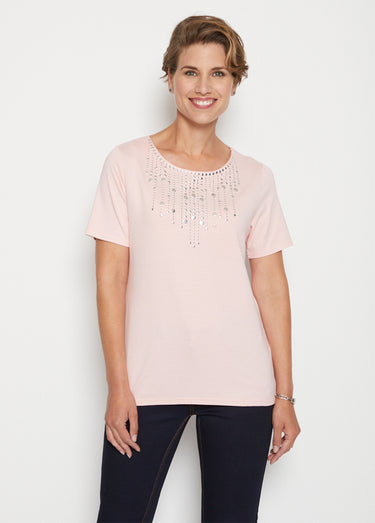 T-shirt manches courtes clouté fantaisie Rose