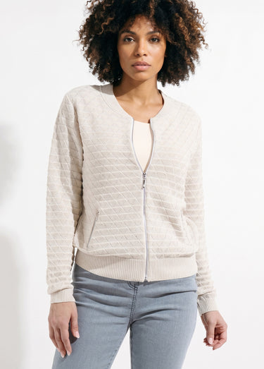 Gilet zippé esprit bomber maille brillante Beige
