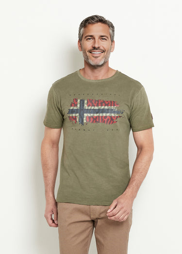 T-shirt col rond drapeau camouflage Olive