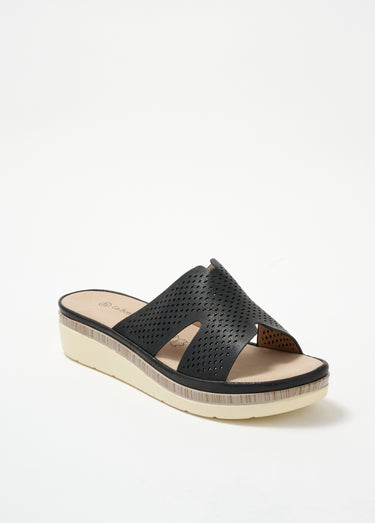 Mules à perforations, semelle compensée Noir