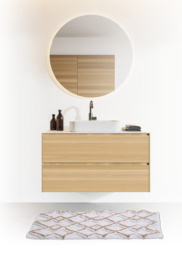 Tapis salle de bain inspiration ethnique Blanc/Beige