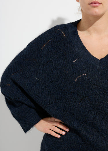 Pull oversize, maille écailles avec laine Marine
