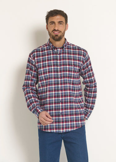 Chemise flanelle extensible à carreaux Carreaux Bordeaux