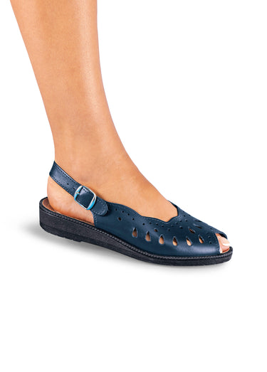 Sandales compensées largeur confort cuir Marine