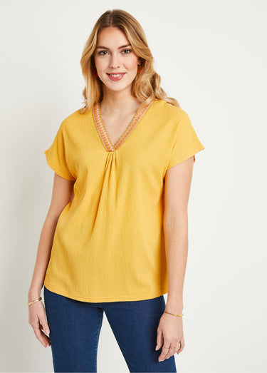 T-shirt long ample uni brodé Safran
