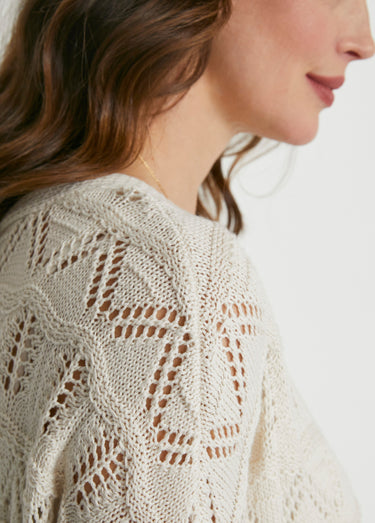 Gilet court boutonné maille ajourée Ficelle