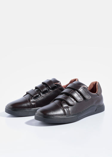 Baskets casual à scratchs en simili cuir Marron Fonce