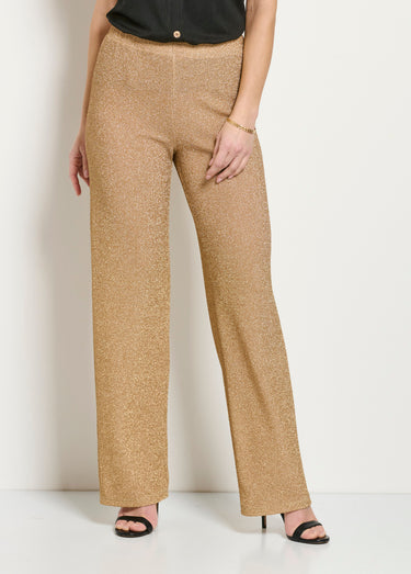 Pantalon large brillant doré ceinture élastiquée Dore