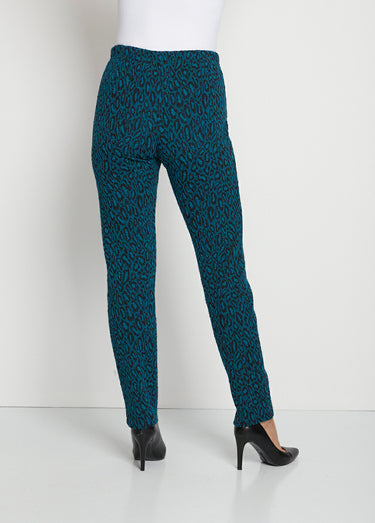 Legging taille élastiquée jersey extensible Jacquard Lagon/Noir