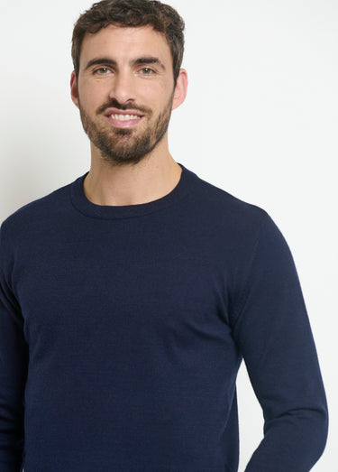 Pull col rond homme maille fine jauge Marine