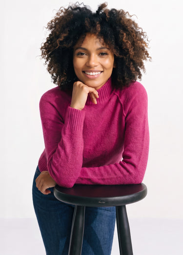 Pull chaud raglan col montant moucheté Fuchsia