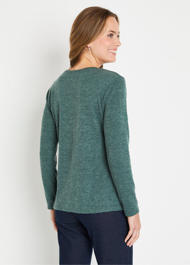 T-shirt chaud uni manches longues clous et rivets Vert