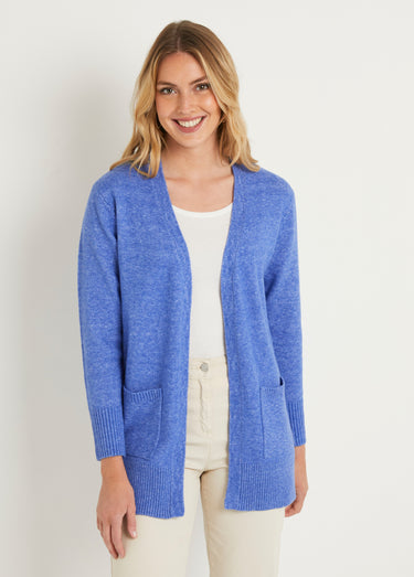 Gilet chiné long bord à bord avec laine Bleu