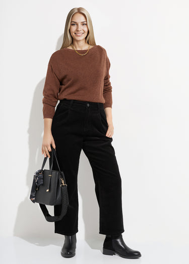 Pantalon large velours, spécial PETITE Noir
