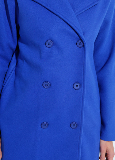 Caban long uni façon drap de laine Bleu Vif