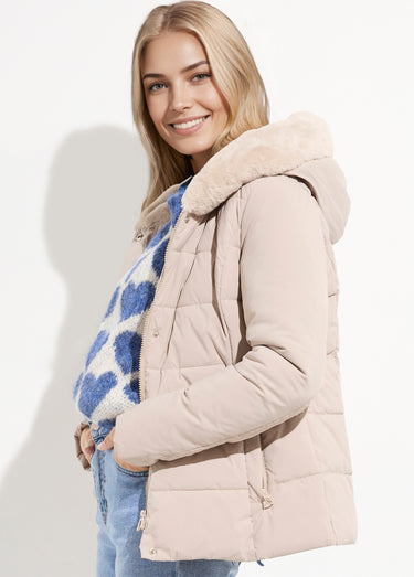 Doudoune courte avec capuche fourrure Beige