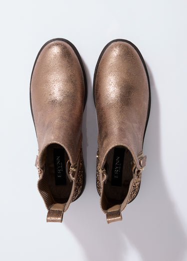 Boots zippées plates talon sequins Taupe