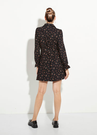 Robe velours milleraies imprimé roses Noir Imprime