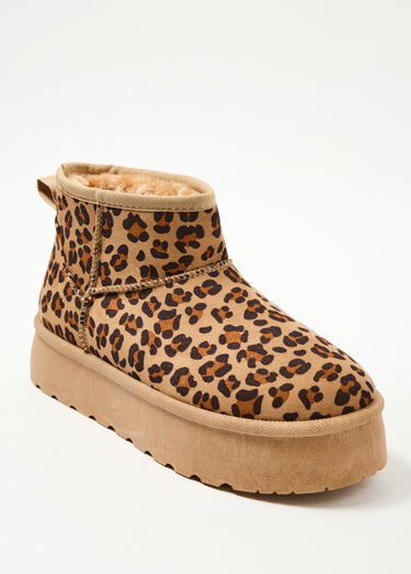 Boots fourrées chaudes façon suédine Leopard