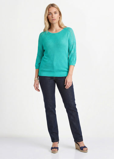 Pull léger manches 3/4 raglan col rond Aqua