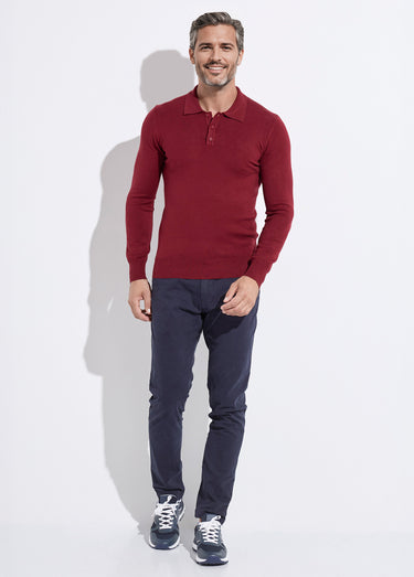 Pull coupe ajusté fine jauge col polo Bordeaux