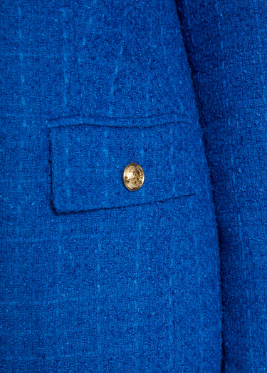 Veste droite boutonnée tissu natté col tailleur Bleu Dur