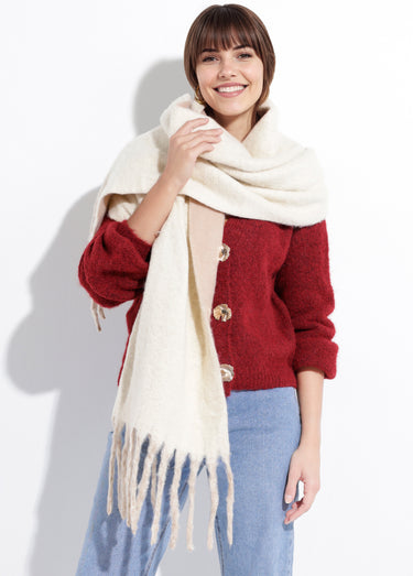 Echarpe bicolore avec grandes franges Beige