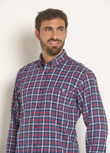 Chemise flanelle détails contrastants, foncé Carreaux Rouge