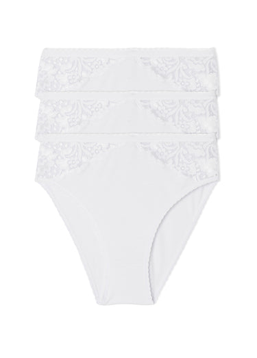 Culotte échancrée dentelle coton - lot de 3 Blanc Lot 3