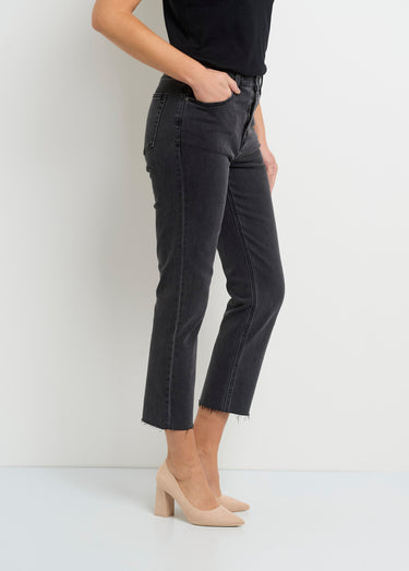 Jean 5 poches longueur 7/8e, bas effiloché Gris
