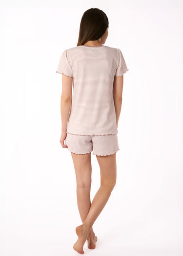 Pyjama maille gaufrée, T-shirt et short Raye