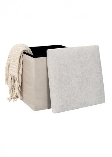 Pouf bouclette avec coffre de rangement 1B Beige