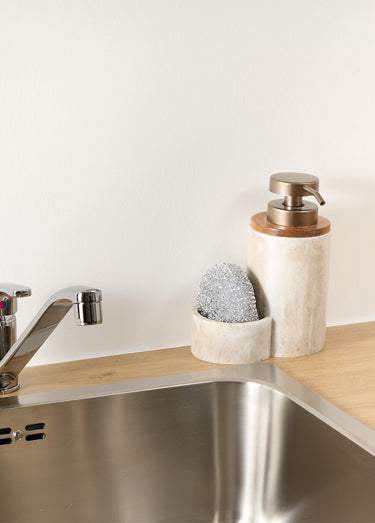 Distributeur de savon + porte éponge Blanc